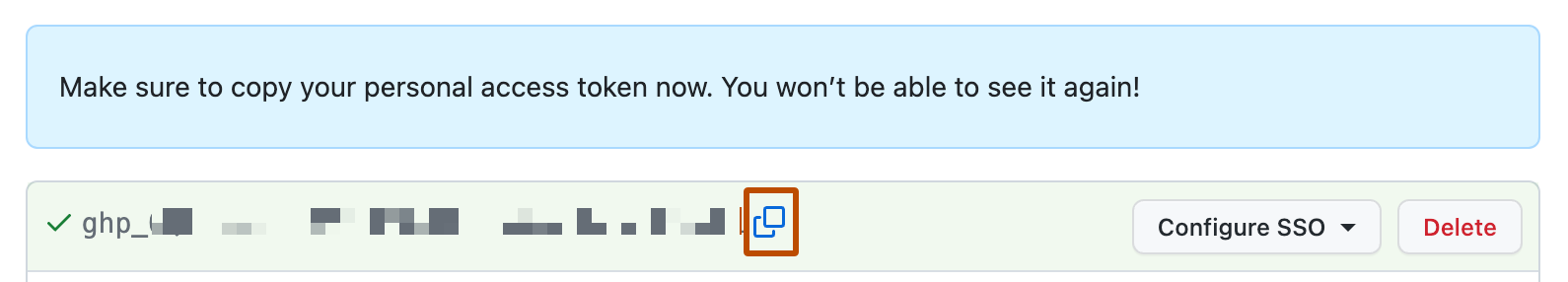 GitHub official personal access token copy screenshot